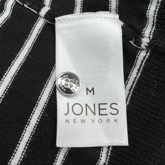 M Jones New York Black & White Striped Cardigan Sweater Long Sleeve Medium - Picture 5 of 7